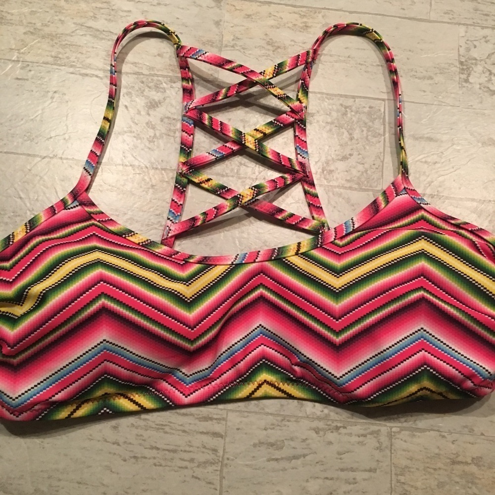 XHILARATION Bikini Swim Top Strappy M Pink Bright